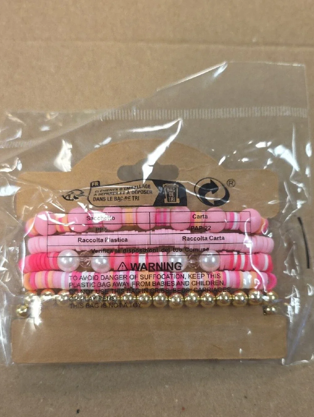 Fashion Jewelry Pink and Gold Kids Beaded Bracelet Stack